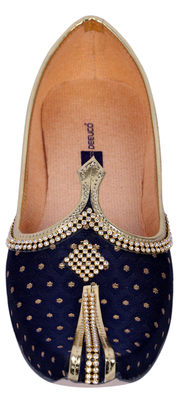 DEEUCO Men's Ethnic Navy Blue Wedding and Sherwani Jutti, Mojari