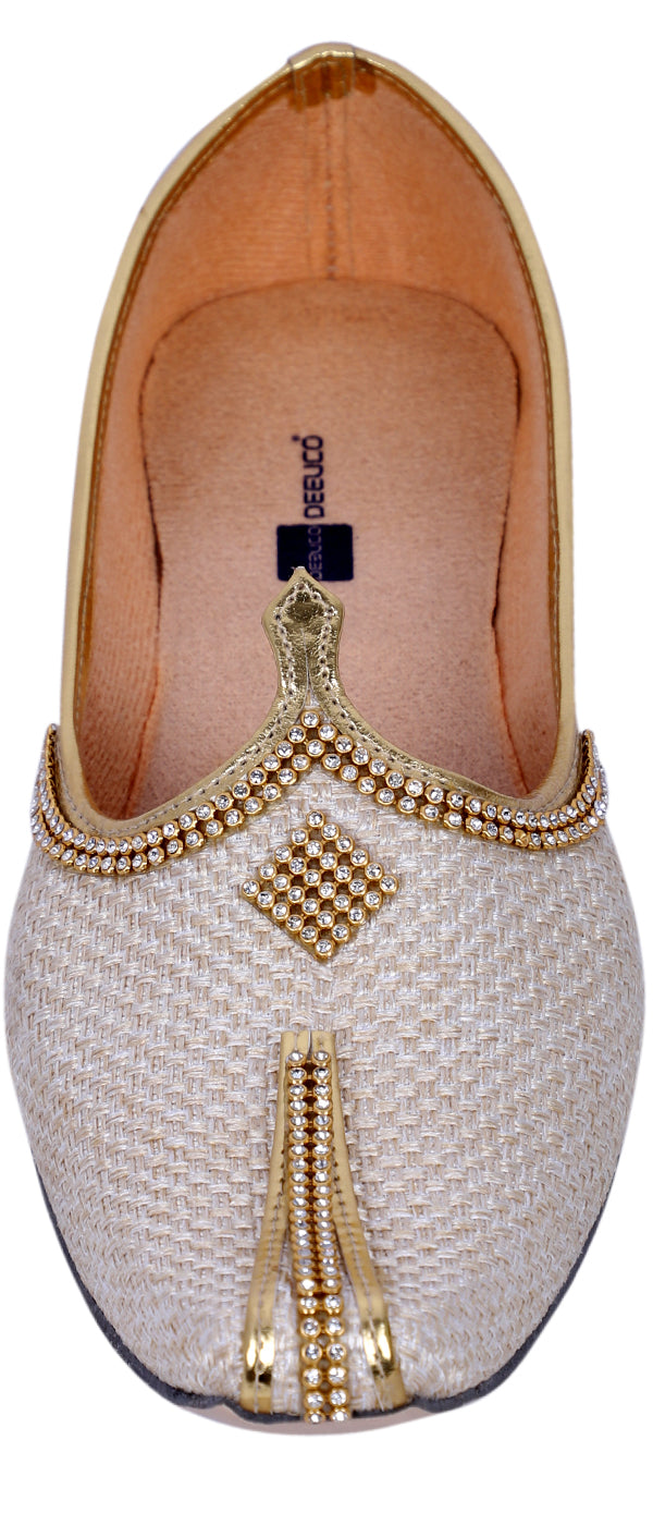 DEEUCO Men's Ethnic Cream Jute Wedding and Sherwani Jutti, Mojari