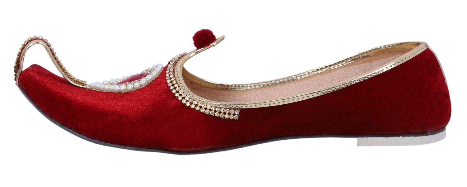 DEEUCO Men's Ethnic Maroon Velvet Wedding and Sherwani Jutti, Mojari