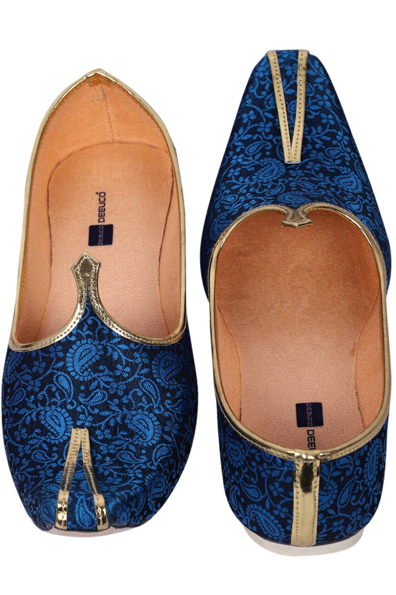 DEEUCO Men's Ethnic Navy Blue Wedding and Sherwani Jutti, Mojari