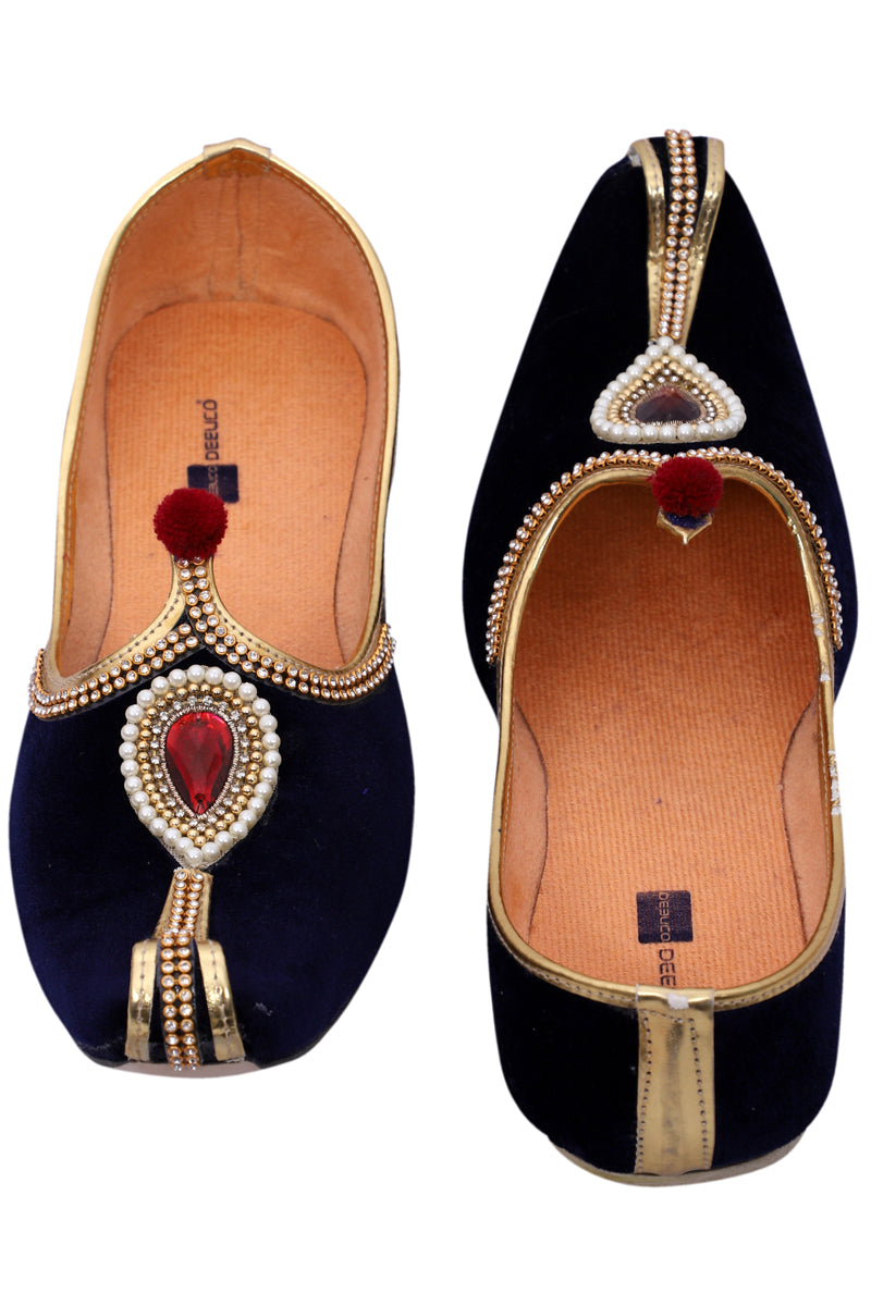 DEEUCO Men's Ethnic Balck Velvet Wedding and Sherwani Jutti, Mojari