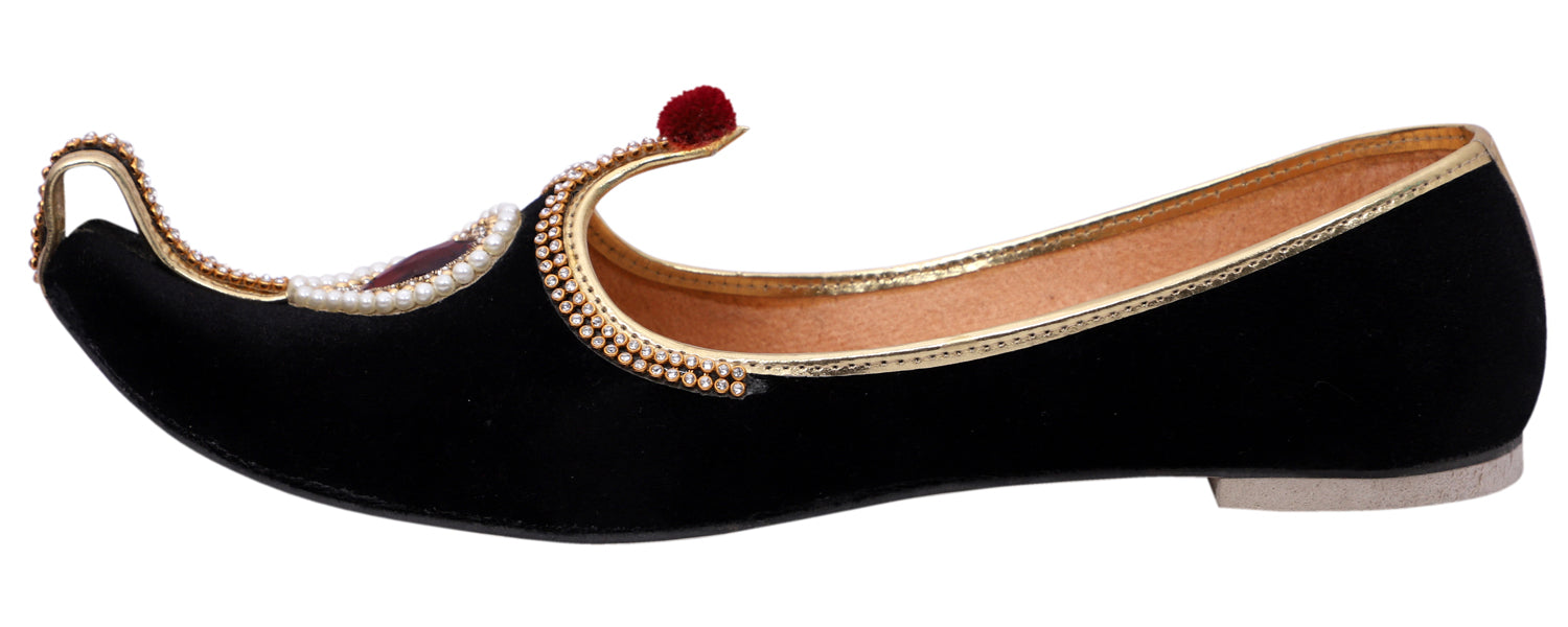 DEEUCO Men's Ethnic Black Velvet Wedding and Sherwani Jutti, Mojari