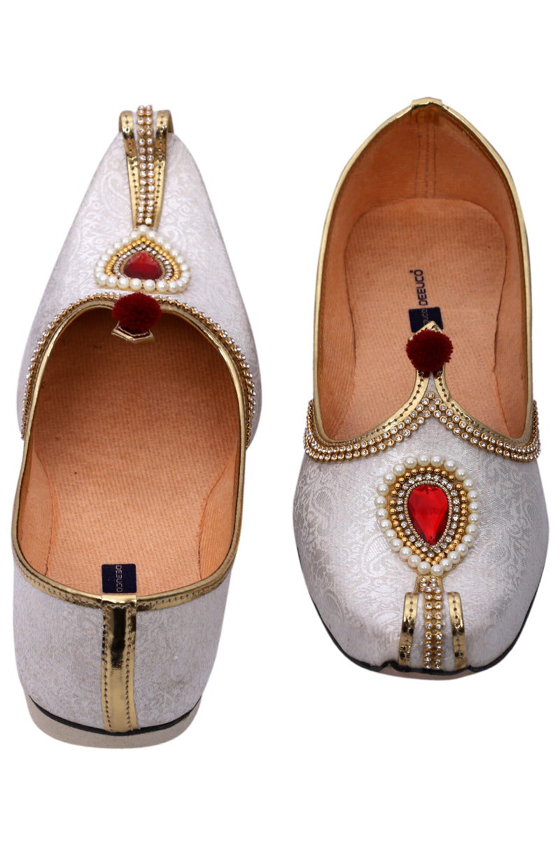 DEEUCO Men's Ethnic Cream Wedding and Sherwani Jutti, Mojari