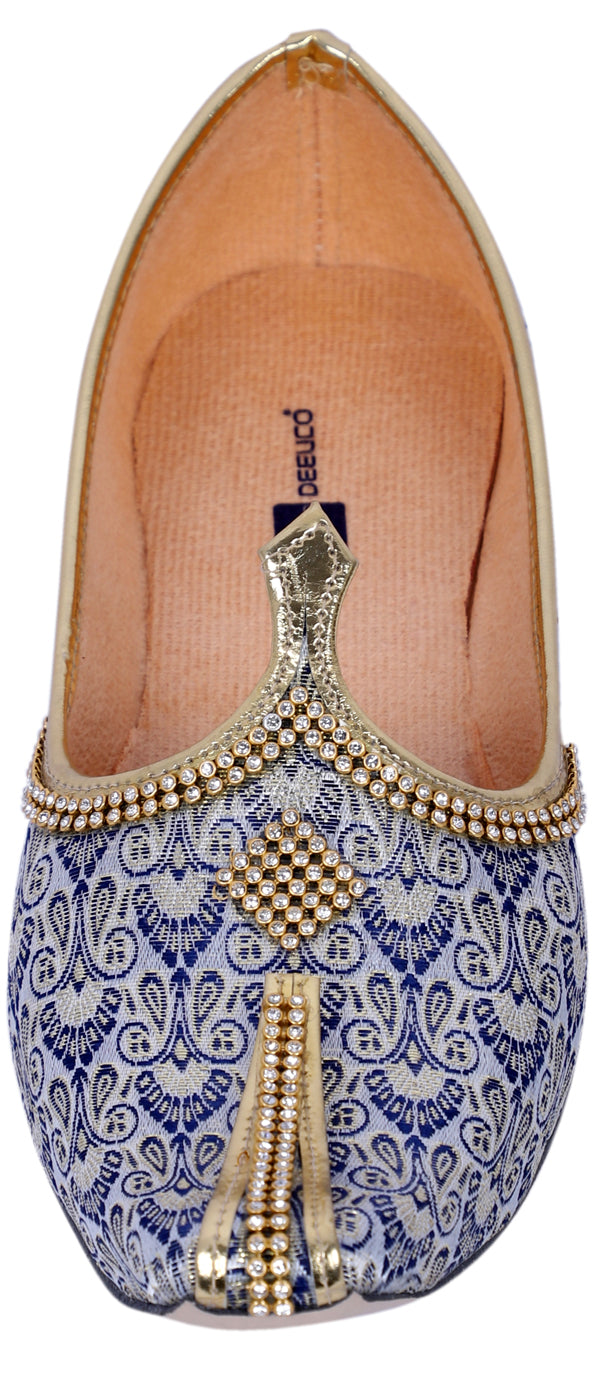 DEEUCO Men's Ethnic Navy Blue Wedding and Sherwani Jutti, Mojari