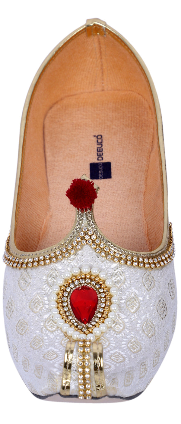 DEEUCO Men's Ethnic Cream N Golden Wedding and Sherwani Jutti, Mojari