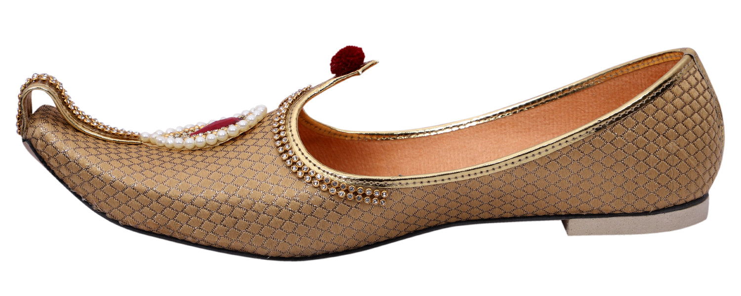 DEEUCO Men's Ethnic Golden Wedding and Sherwani Jutti, Mojari