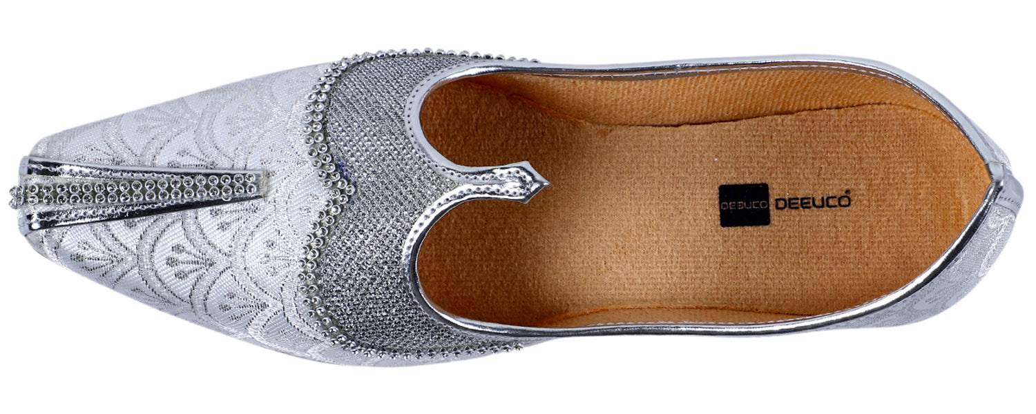 DEEUCO Men's Traditional Silver Wedding and Sherwani Jutti,Mojari