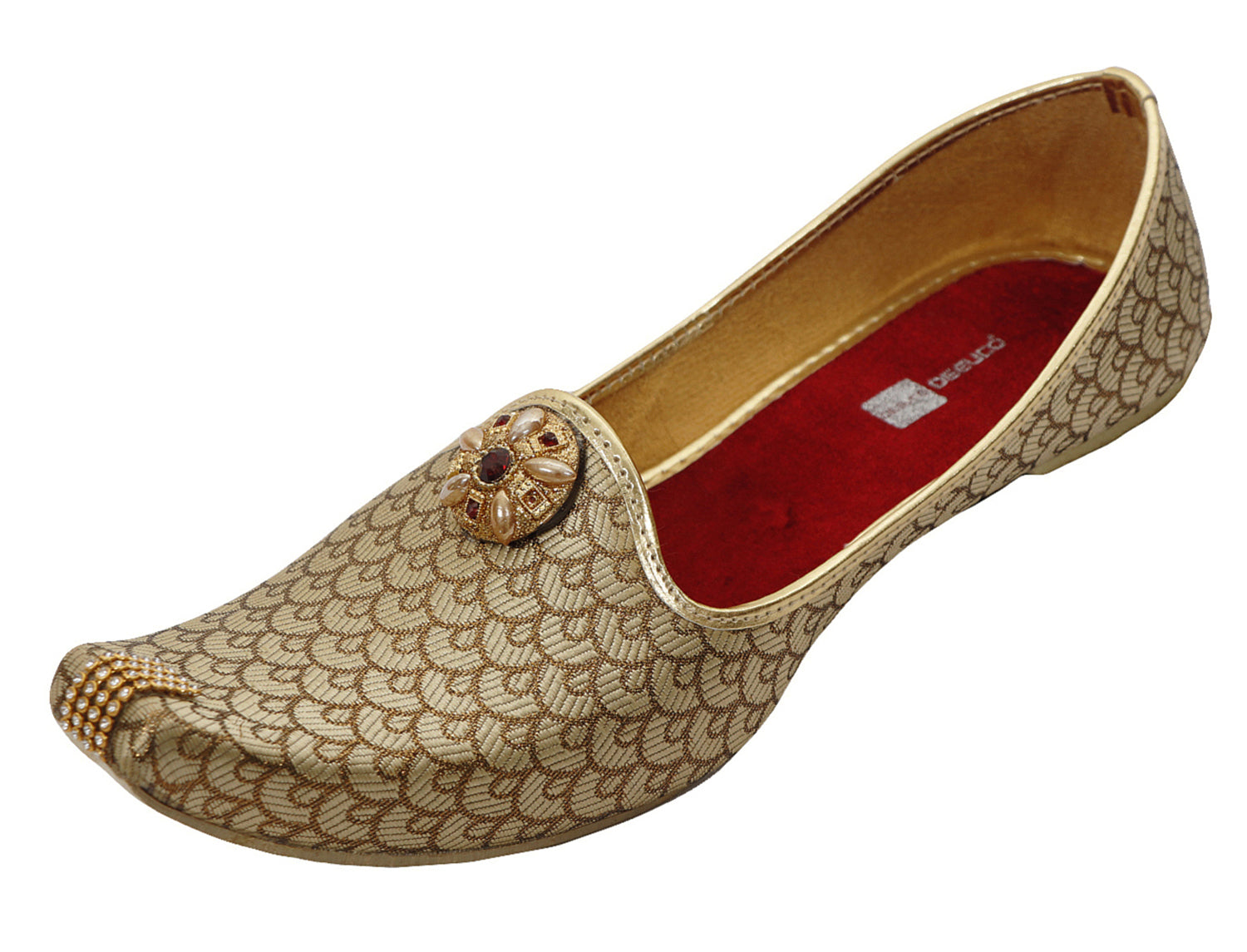 DEEUCO Men's Ethnic Cream with Golden Wedding and Sherwani Jutti, Mojari