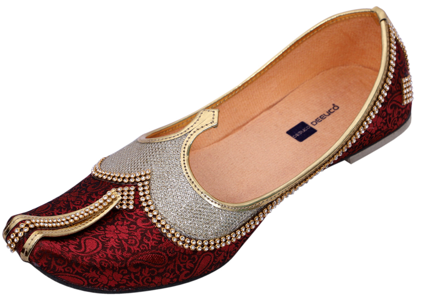 DEEUCO Men's Ethnic Maroon Velvet Wedding and Sherwani Jutti, Mojari