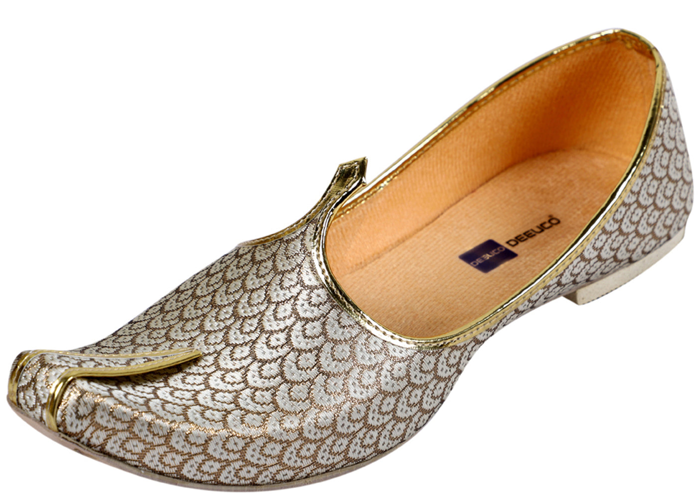 DEEUCO Men's Ethnic Premium Cream and Golden Wedding and Sherwani Jutti,Mojari