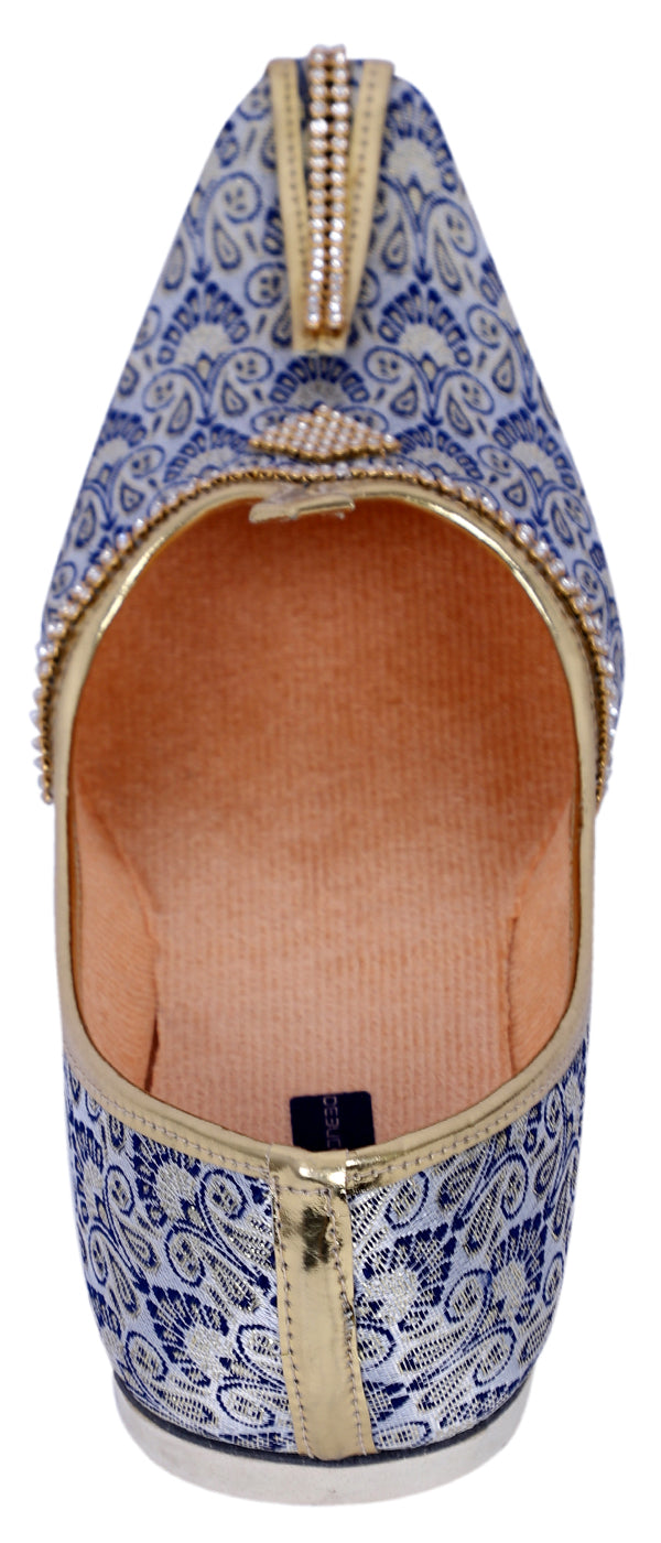 DEEUCO Men's Ethnic Navy Blue Wedding and Sherwani Jutti, Mojari