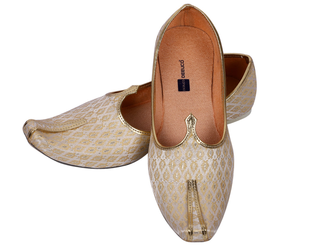 DEEUCO Men's Ethnic Cream N Golden Wedding and Sherwani Jutti, Mojari