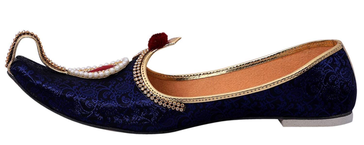 DEEUCO Men's Traditional Stone Studded Fabric Wedding and Sherwani Jutti,Mojari