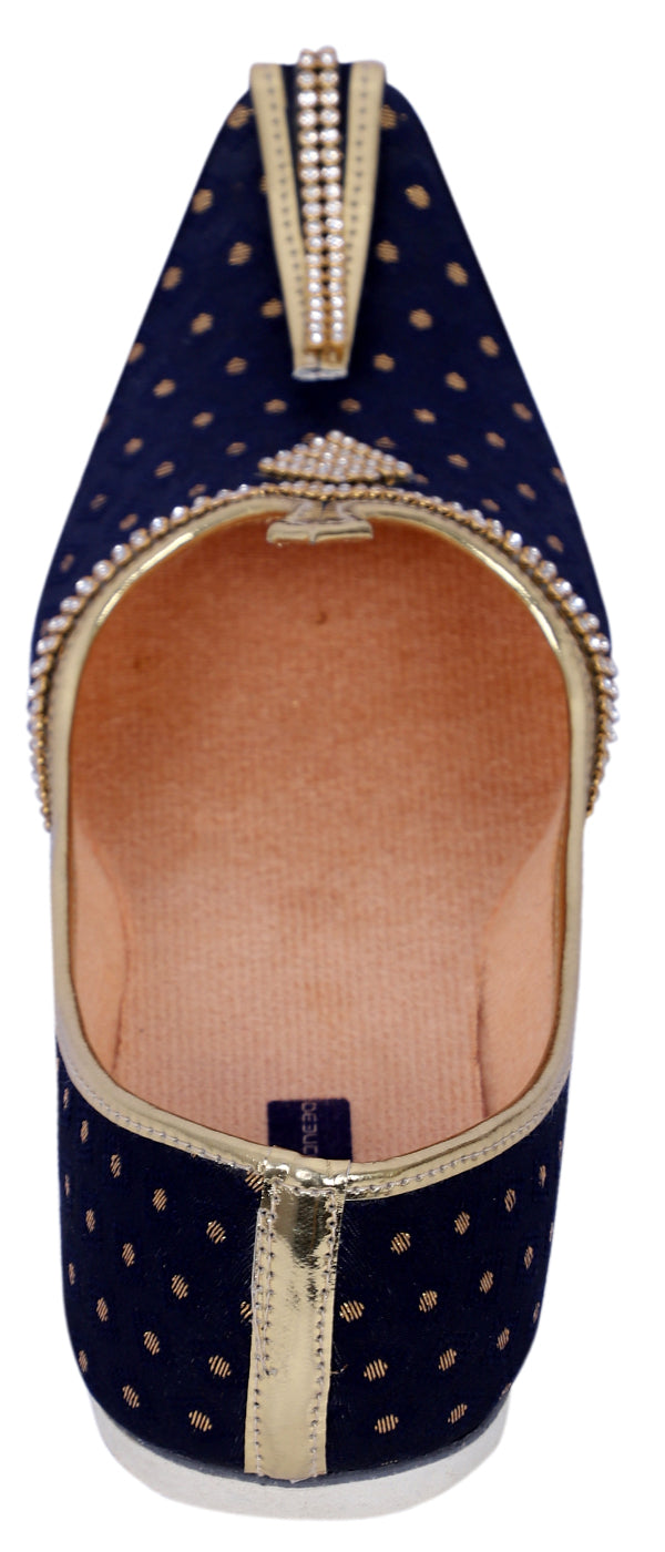 DEEUCO Men's Ethnic Navy Blue Wedding and Sherwani Jutti, Mojari