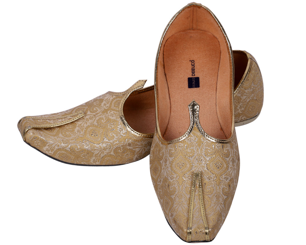 DEEUCO Men's Ethnic Royal Golden Wedding and Sherwani Jutti, Mojari