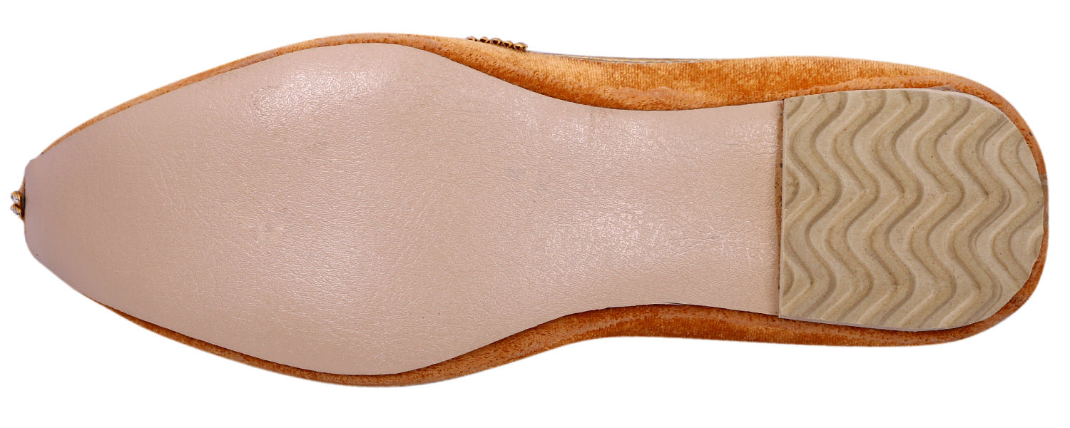 DEEUCO Men's Ethnic Orange Velvet Wedding and Sherwani Jutti, Mojari