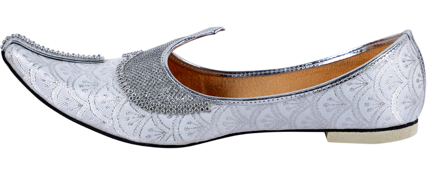 DEEUCO Men's Traditional Silver Wedding and Sherwani Jutti,Mojari