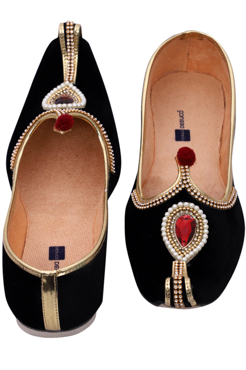 DEEUCO Men's Ethnic Black Velvet Wedding and Sherwani Jutti, Mojari