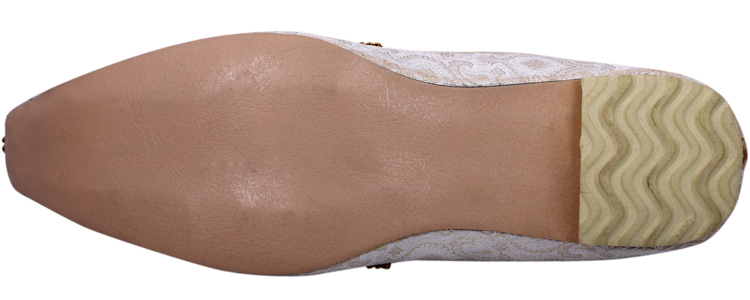 DEEUCO Men's Ethnic Cream and Golden Wedding and Sherwani Jutti, Mojari