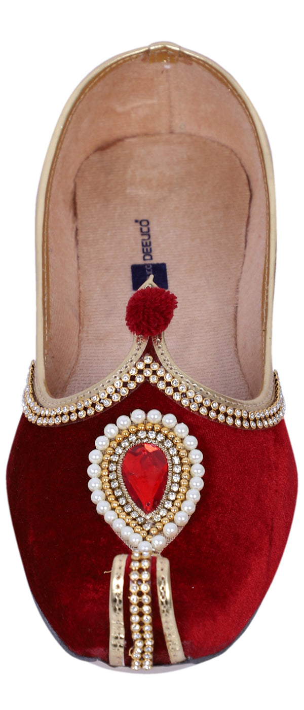 DEEUCO Men's Ethnic Maroon Velvet Wedding and Sherwani Jutti, Mojari