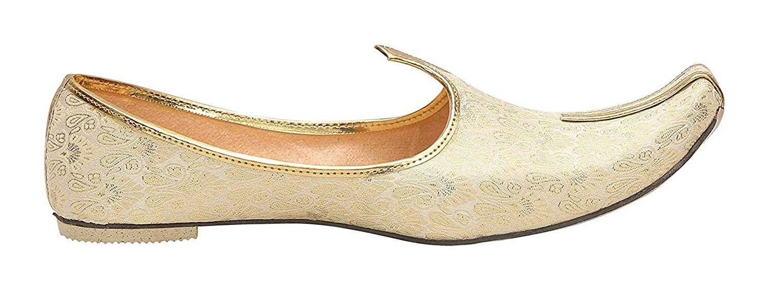 DEEUCO Men's Ethnic Cream N Golden Wedding and Sherwani Jutti, Mojari