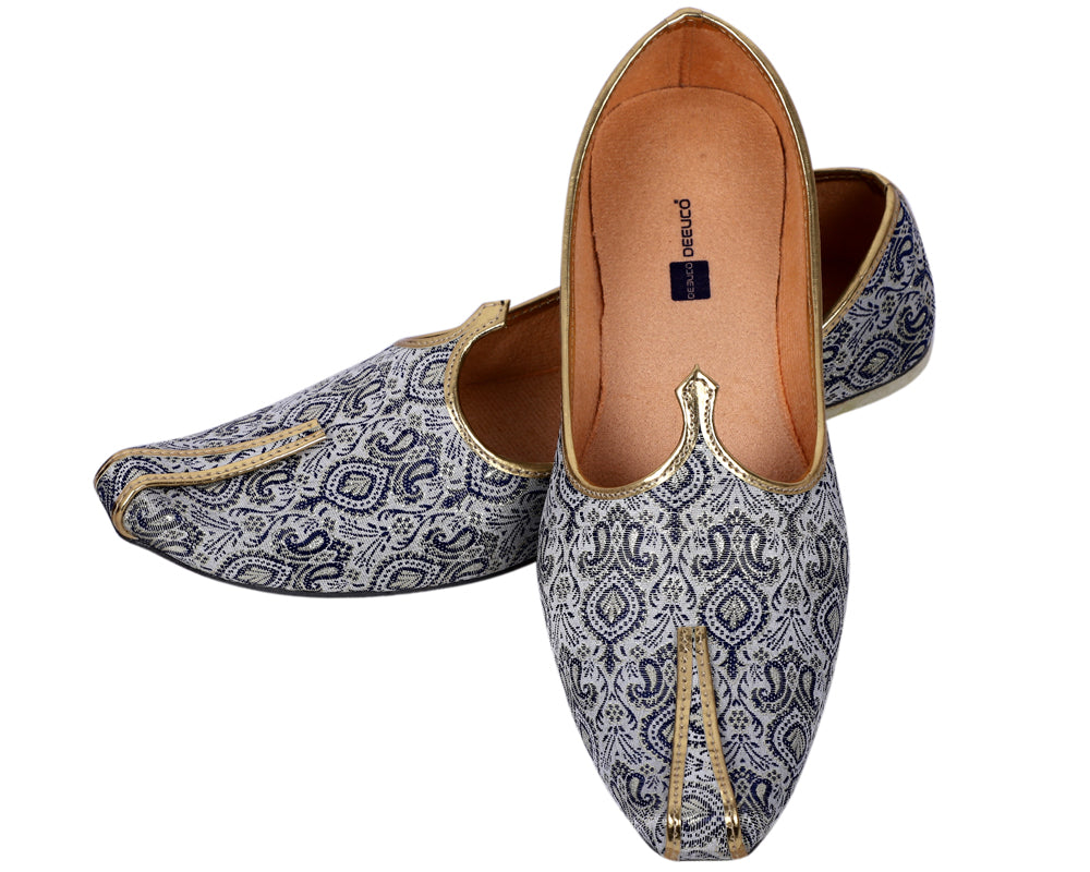 DEEUCO Men's Ethnic Blue Velvet Wedding and Sherwani Jutti, Mojari