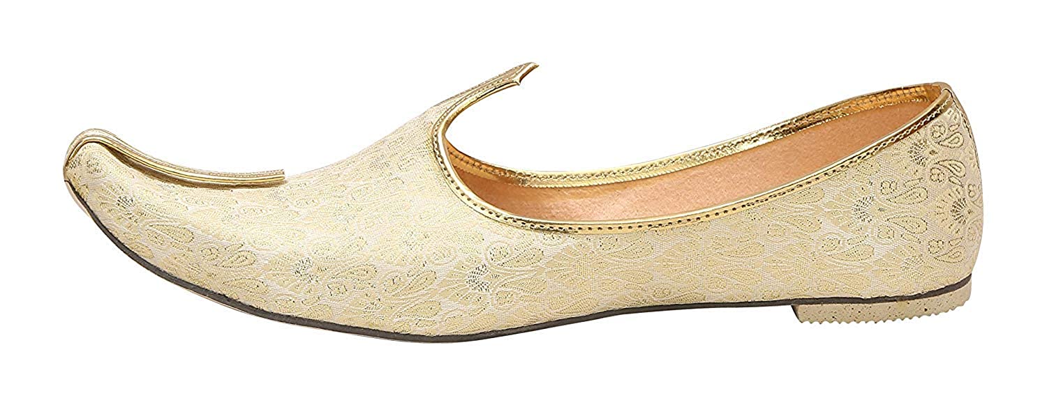 DEEUCO Men's Ethnic Cream N Golden Wedding and Sherwani Jutti, Mojari