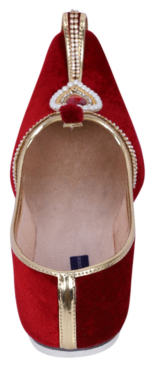 DEEUCO Men's Ethnic Maroon Velvet Wedding and Sherwani Jutti, Mojari