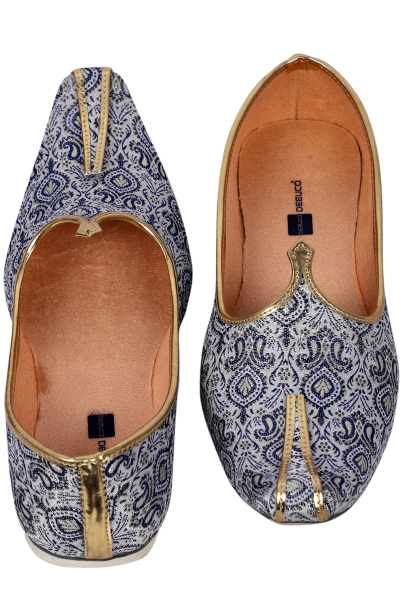 DEEUCO Men's Ethnic Blue Velvet Wedding and Sherwani Jutti, Mojari