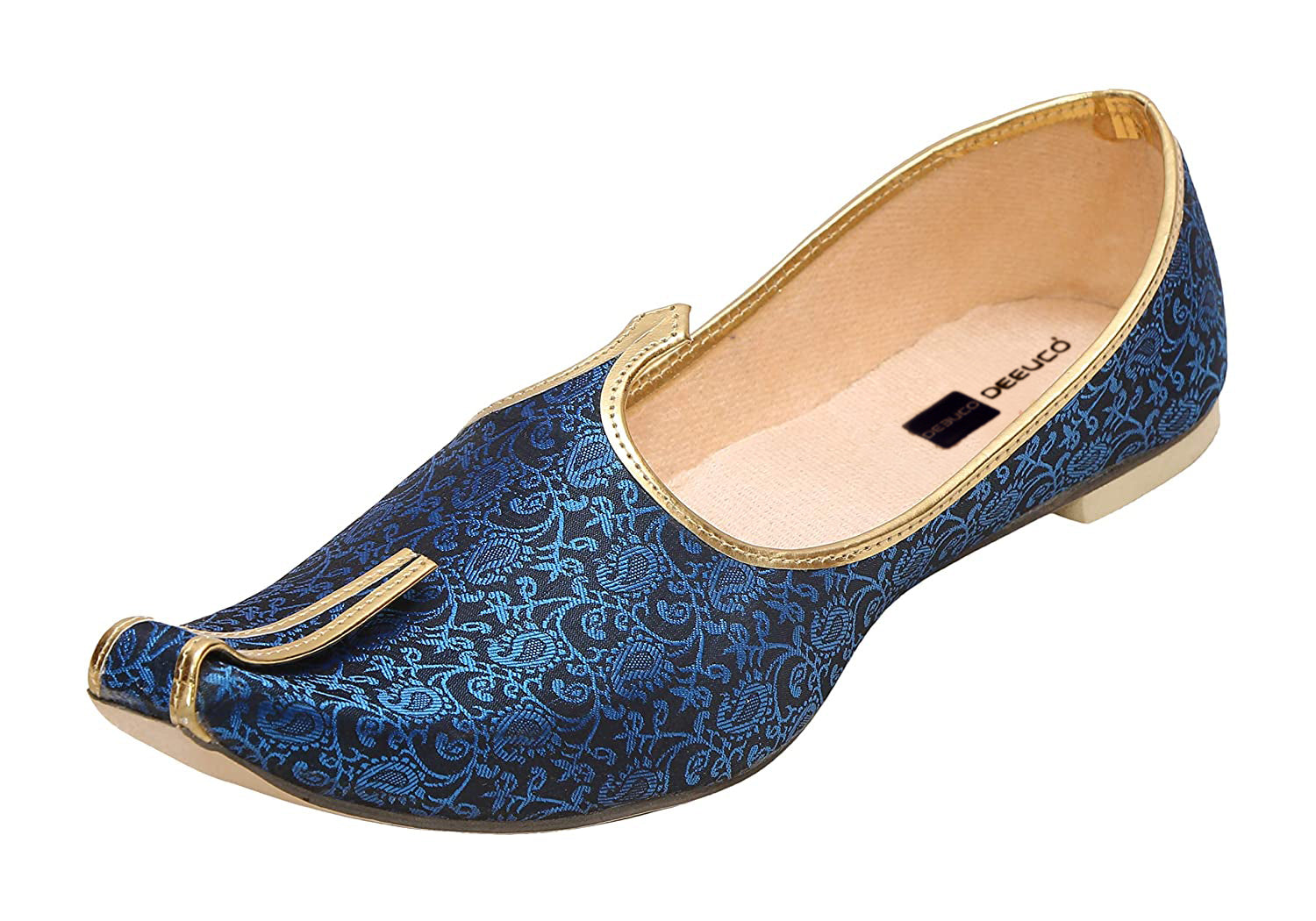 DEEUCO Men's Traditional Fabric Designer Royal Blue Weding and Sherwani Jutti, Mojari