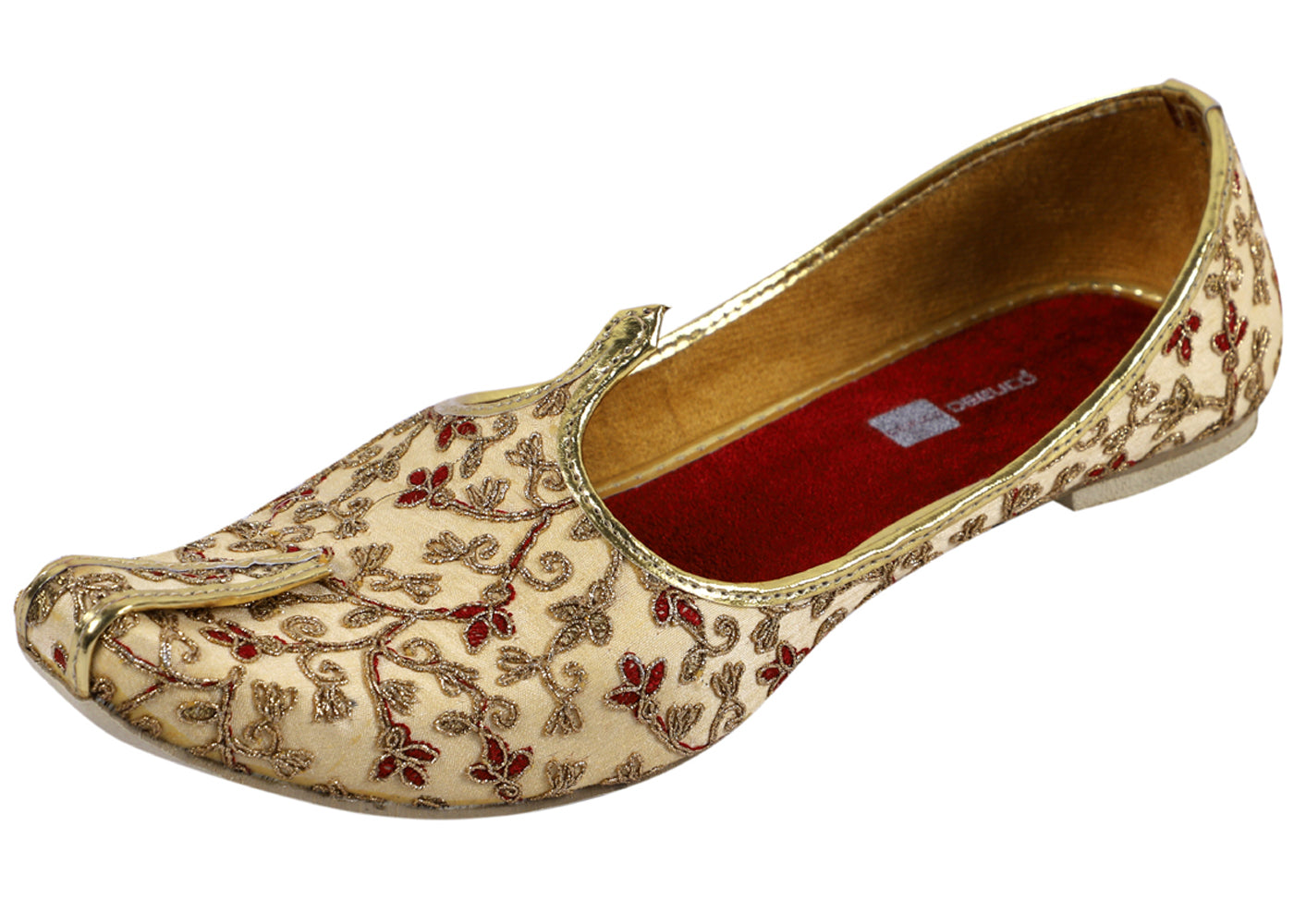 DEEUCO Men's Golden and Maroon Embroidery Design Wedding and Sherwani Jutti,Mojari