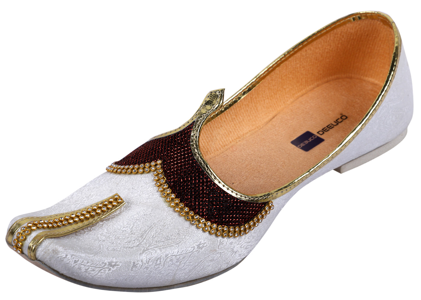 DEEUCO Men's Traditional Cream and Maroon Wedding and Sherwani Jutti,Mojari