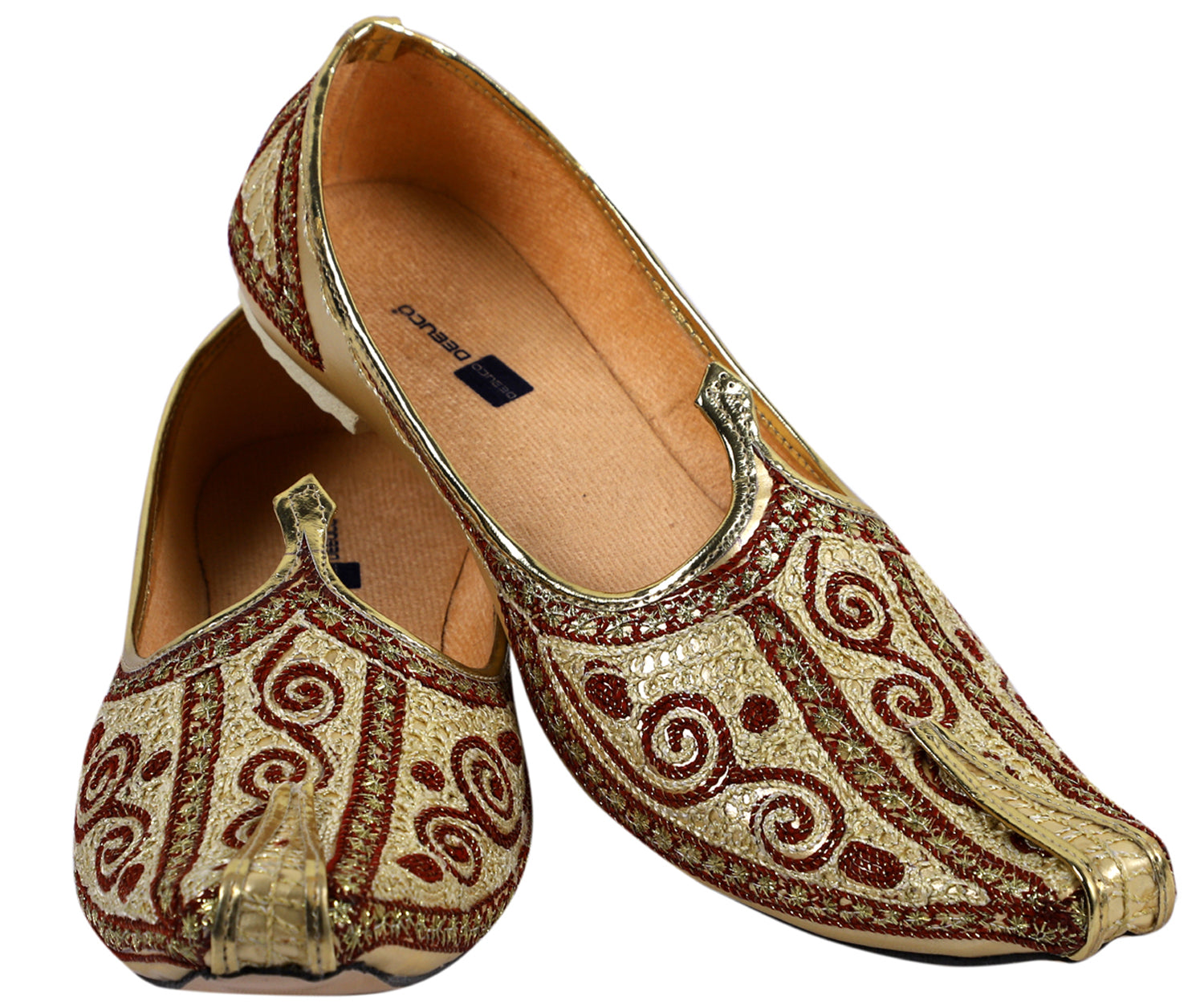 DEEUCO Men's Ethnic Golden Embroidery Wedding and Sherwani Jutti,Mojari