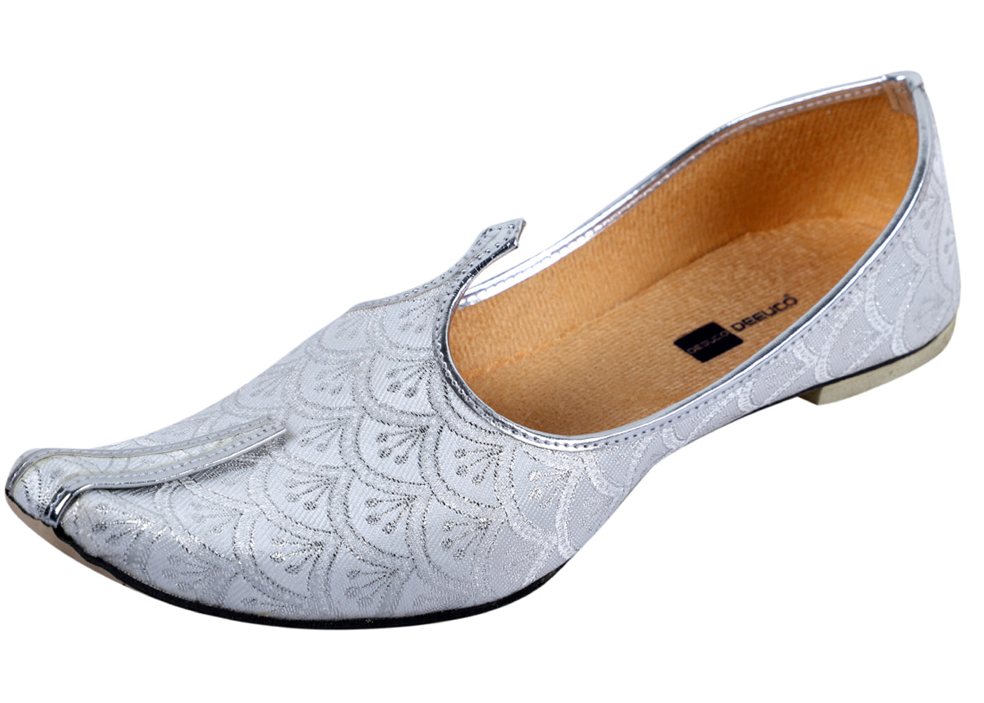 DEEUCO Men's Ethnic Silver Plain Wedding and Sherwani Jutti,Mojari