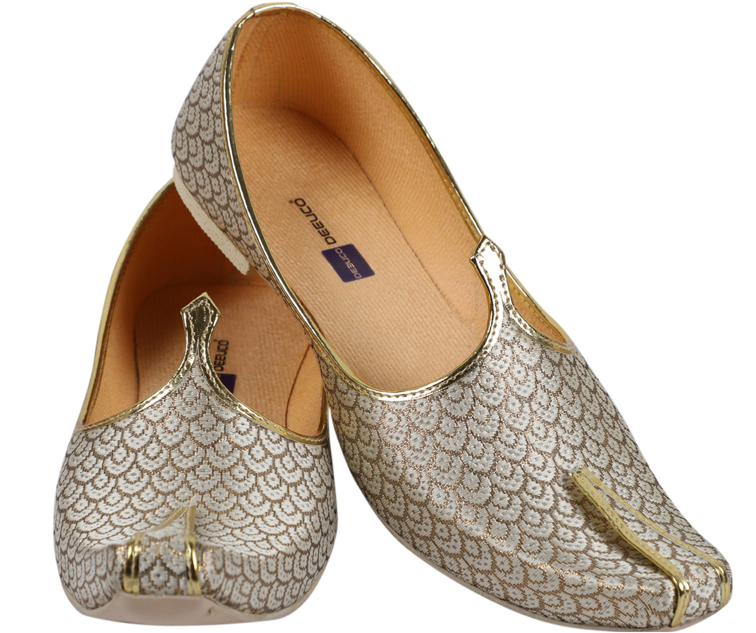 DEEUCO Men's Ethnic Golden Designer Wedding and Sherwani Jutti,Mojari