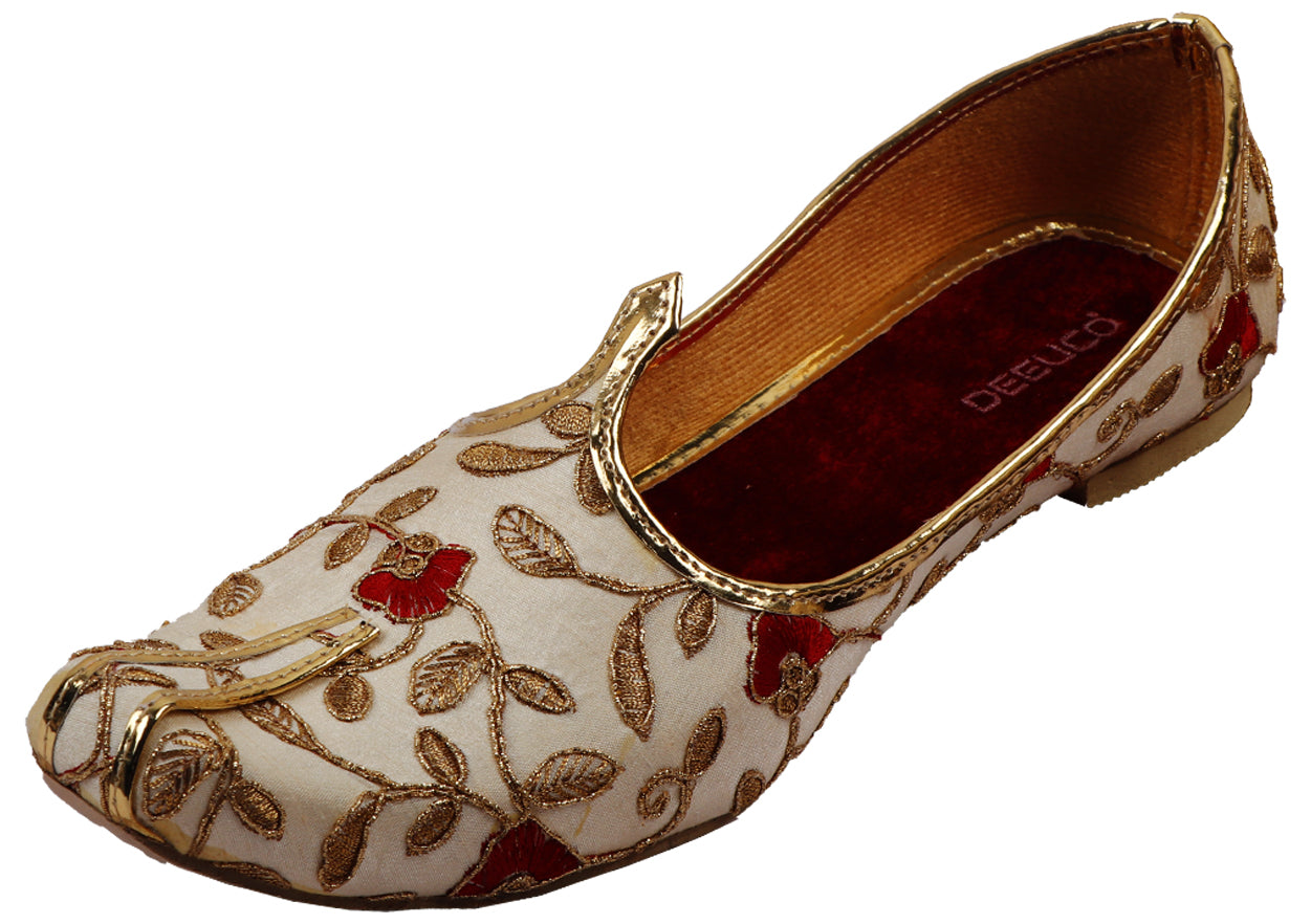 DEEUCO Men's Ethnic Cream Embroidery Design Wedding and Sherwani Jutti,Mojari