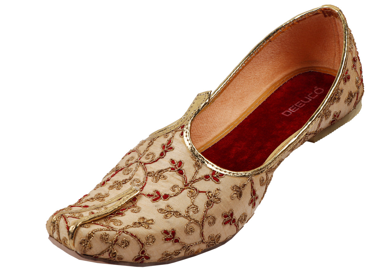 DEEUCO Men's Ethnic Golden and Maroon Embroidery Design Wedding and Sherwani Jutti,Mojari…