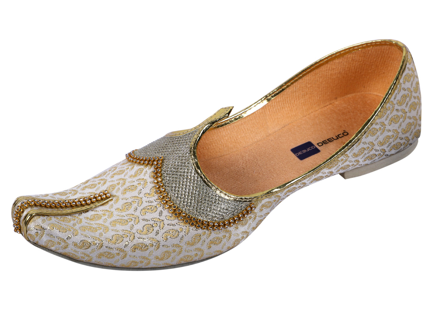 DEEUCO Men's Traditional Golden and Cream Wedding and Sherwani Jutti,Mojari