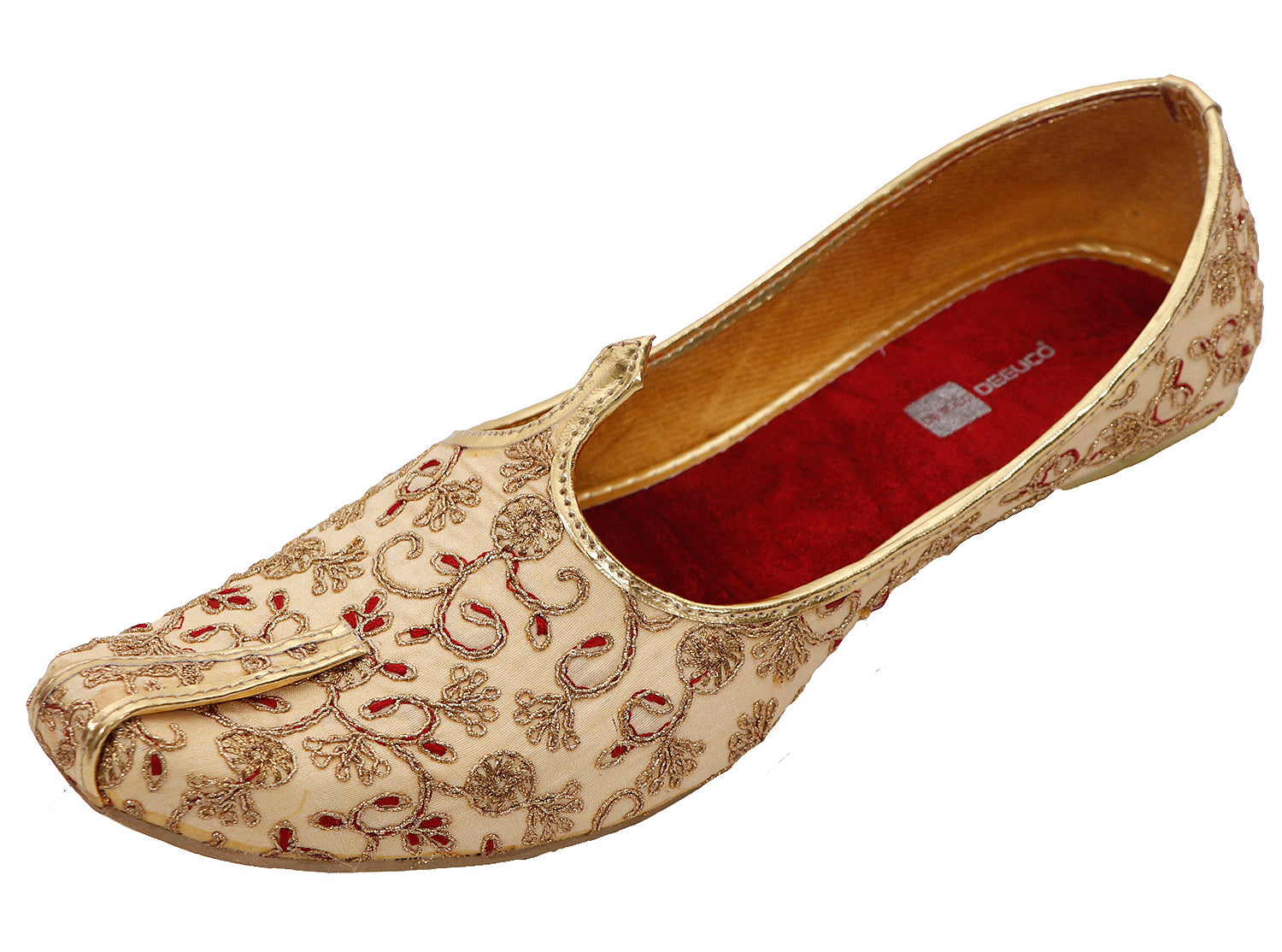 DEEUCO Men's Traditional Designer Embroidery Golden Wedding and Sherwani Jutti, Mojari