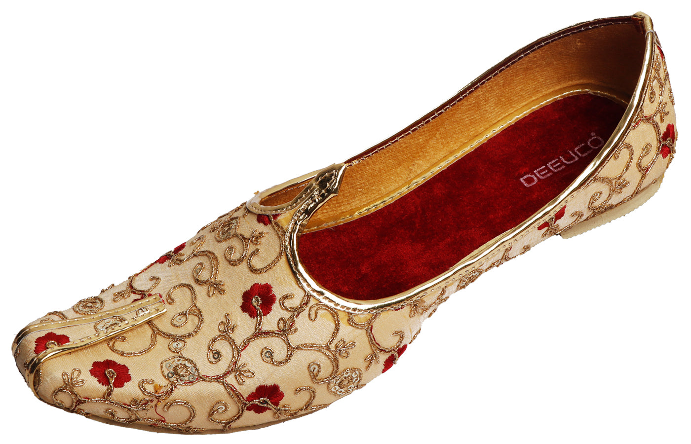 DEEUCO Men's Traditional Golden Embroidery Design Wedding and Sherwani Jutti,Mojari