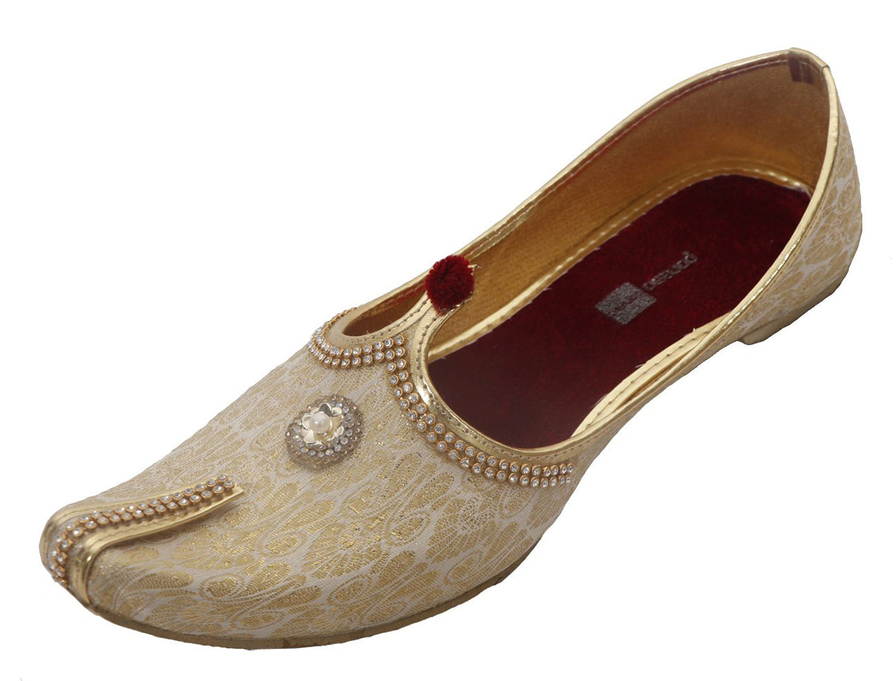 DEEUCO Men's Ethnic Cream with Golden Wedding and Sherwani Jutti, Mojari