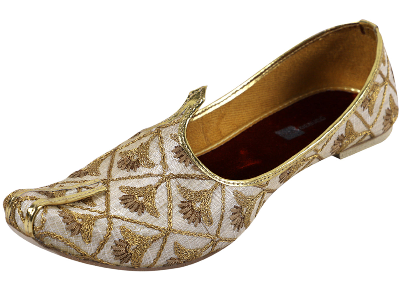 DEEUCO Men's Tradition Golden and Maroon Embroidery Design Wedding and Sherwani Jutti,Mojari