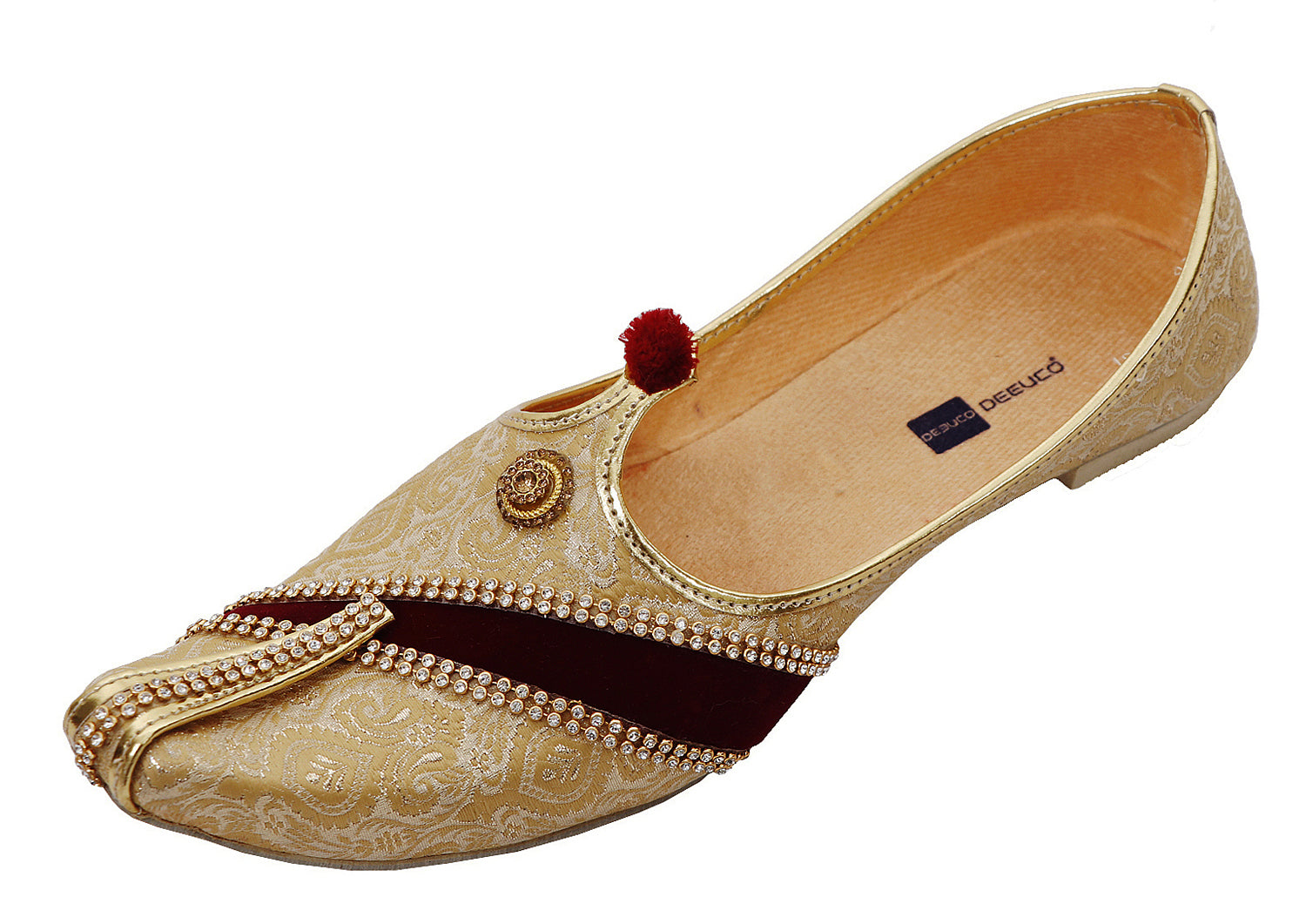 DEEUCO Men's Traditional Golden with Maroon Design Wedding and Sherwani Jutti, Mojari