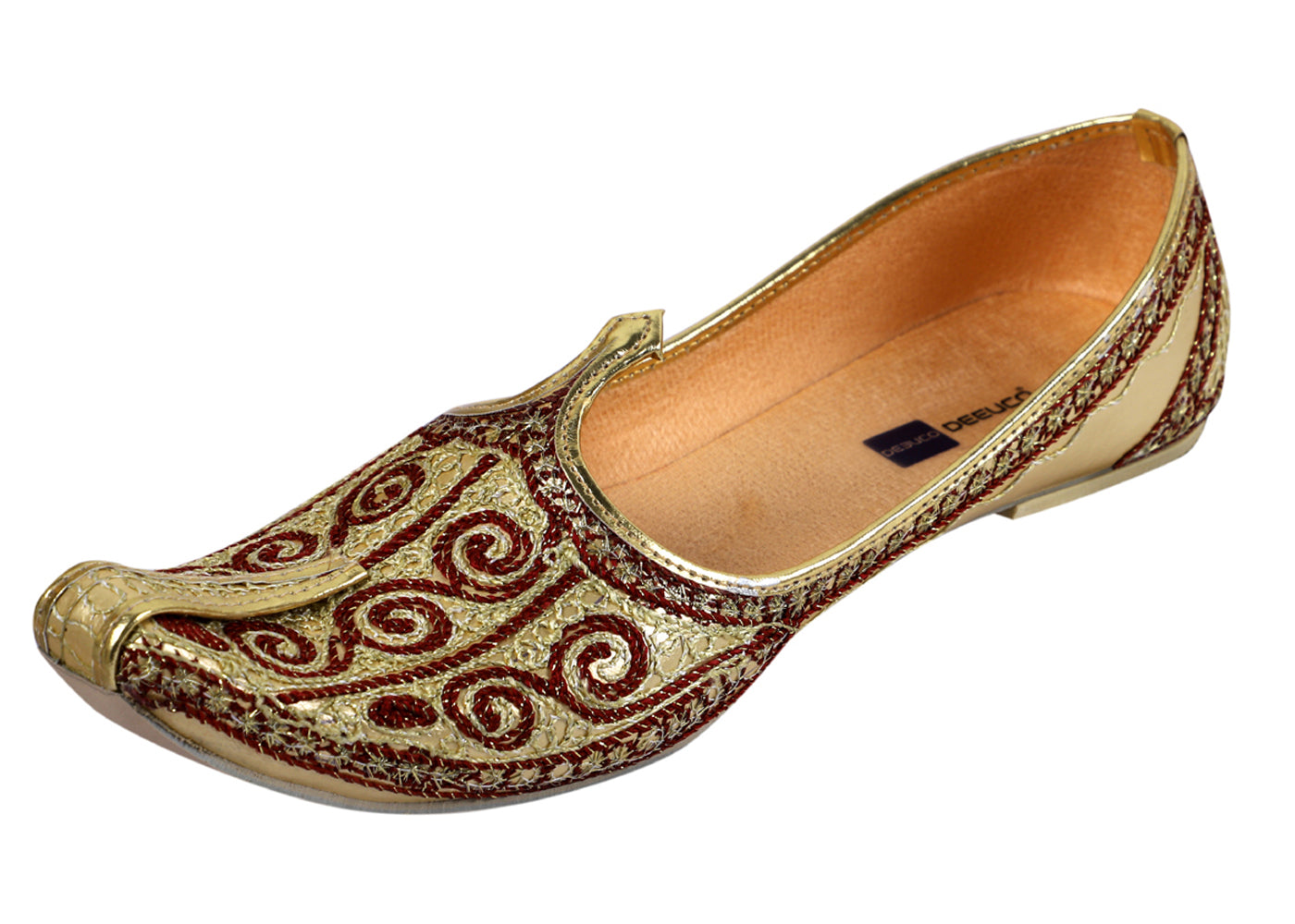 DEEUCO Men's Ethnic Golden and Maroon Embroidery Design Wedding and Sherwani Jutti,Mojari