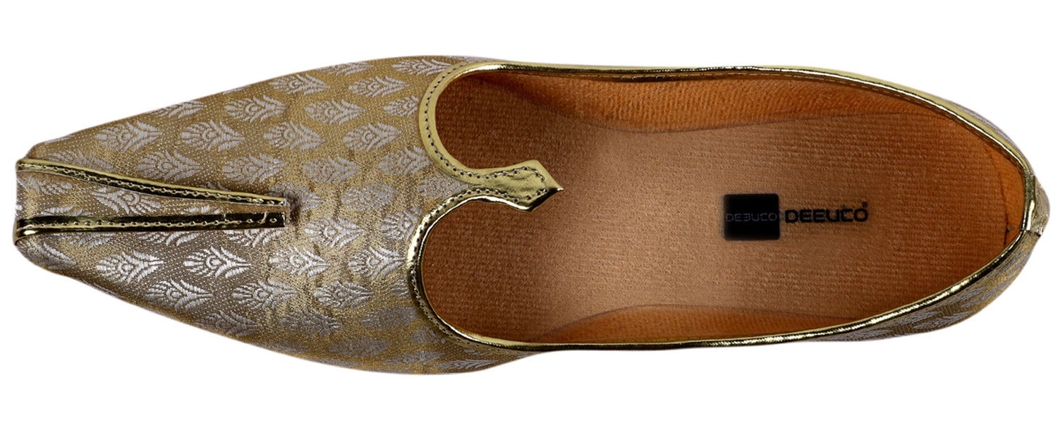 DEEUCO Men's Traditional Golden Wedding and Sherwani Jutti,Mojari