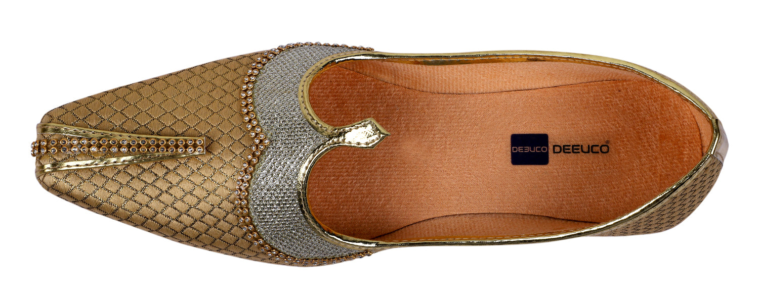 DEEUCO Men's Traditional Golden Wedding and Sherwani Jutti,Mojari