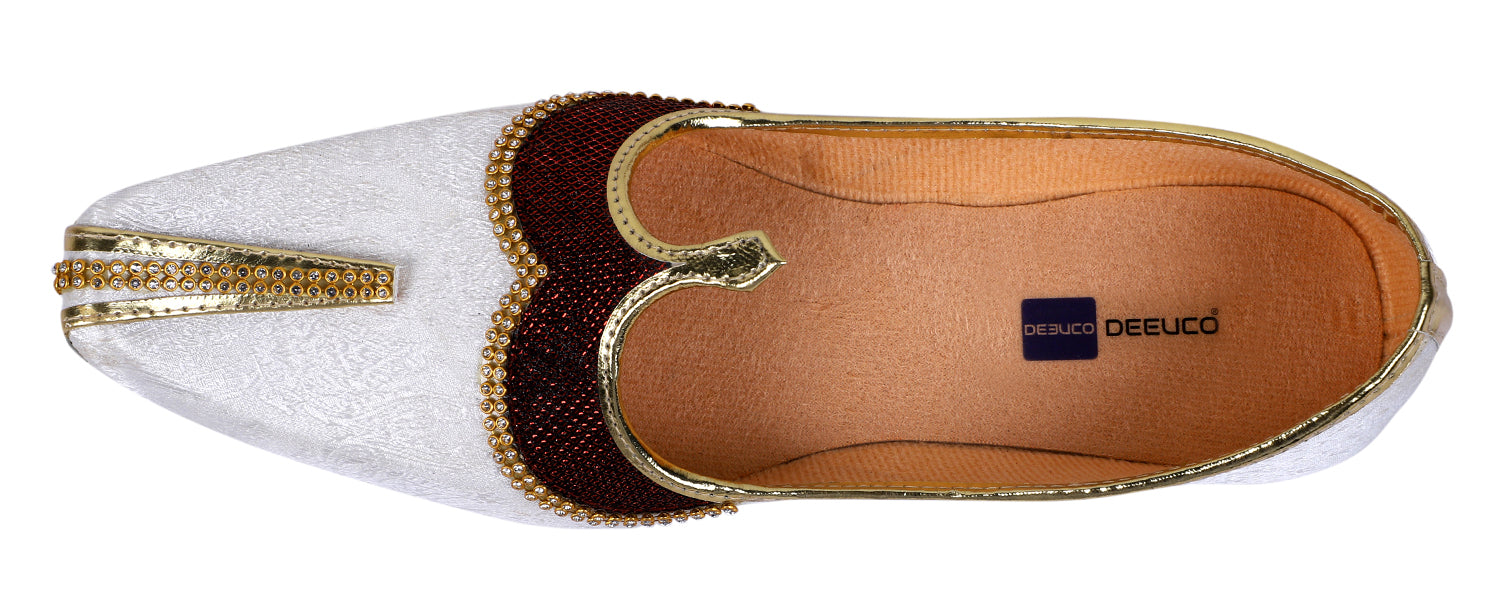 DEEUCO Men's Traditional Cream and Maroon Wedding and Sherwani Jutti,Mojari