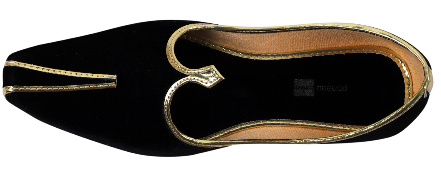 DEEUCO Men's Traditional Black Velvet Wedding and Sherwani Jutti,Mojari