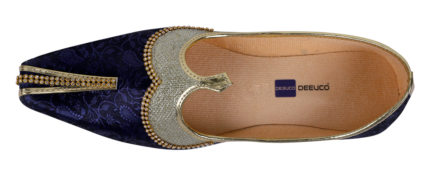 DEEUCO Men's Traditional Blue Wedding and Sherwani Jutti,Mojari