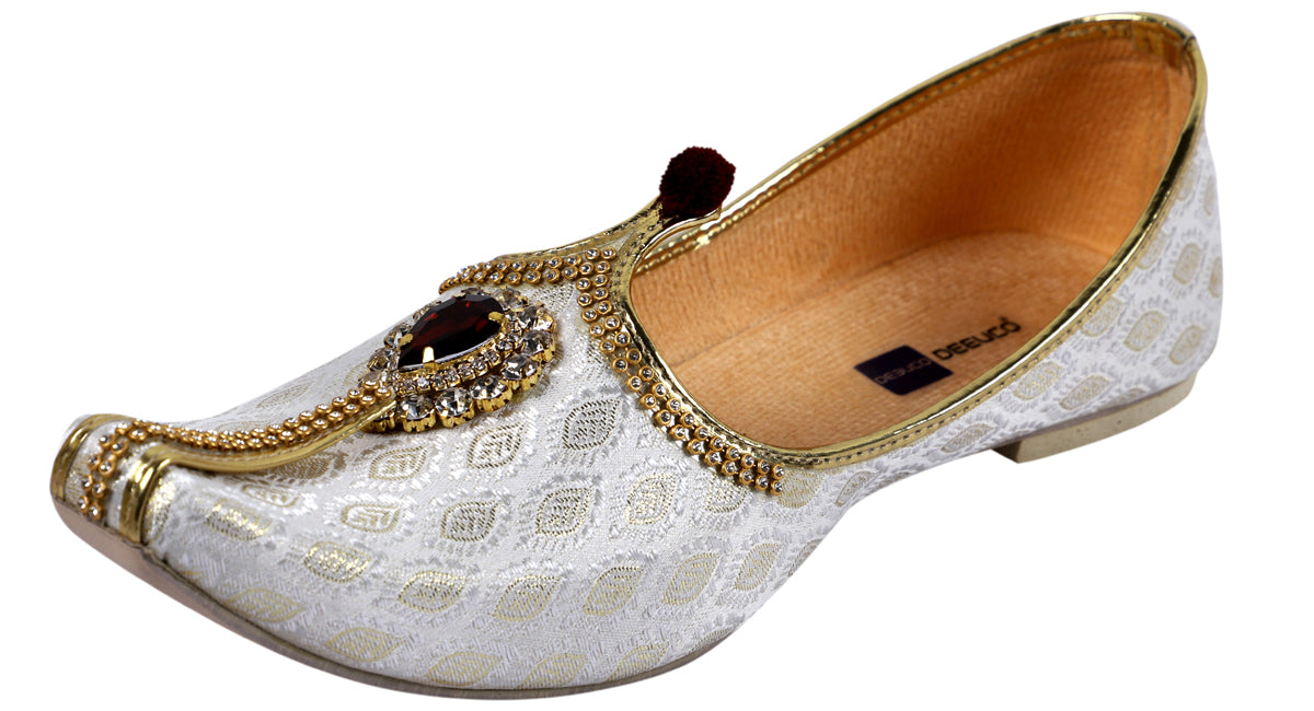 DEEUCO Men's Designer Stone Studded Wedding and Sherwani Jutti Mojari.